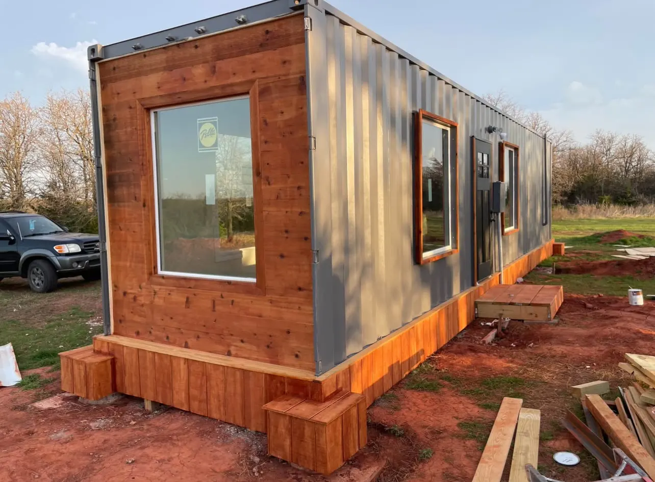 320 SF container home studio exterior, Meridian Oklahoma