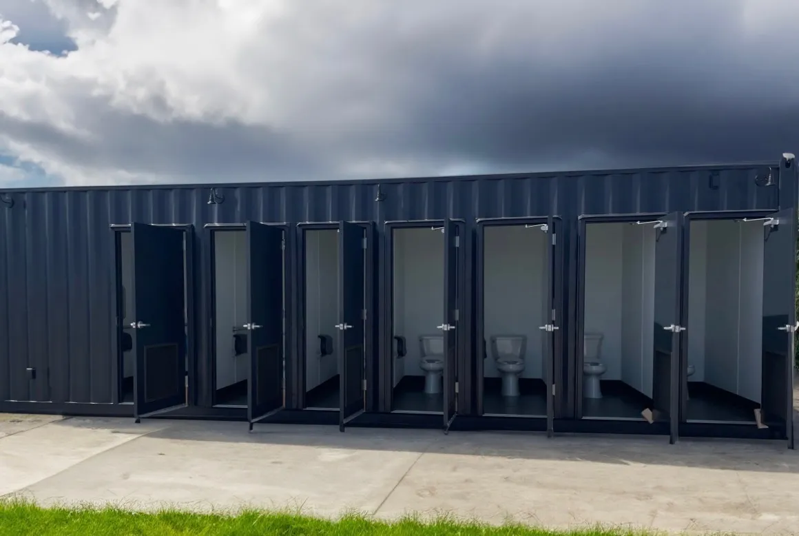 Modular container bathroom and shower pod built for government and military use